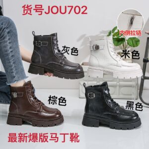 Made in China British style Martin boots women leather round toe versatile leather boots height thick sole waterproof short boots JOU702