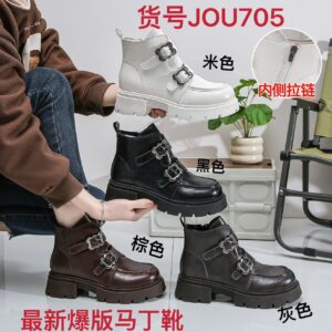 Made in China British style Martin boots women leather round toe versatile leather boots height thick sole waterproof short boots JOU705