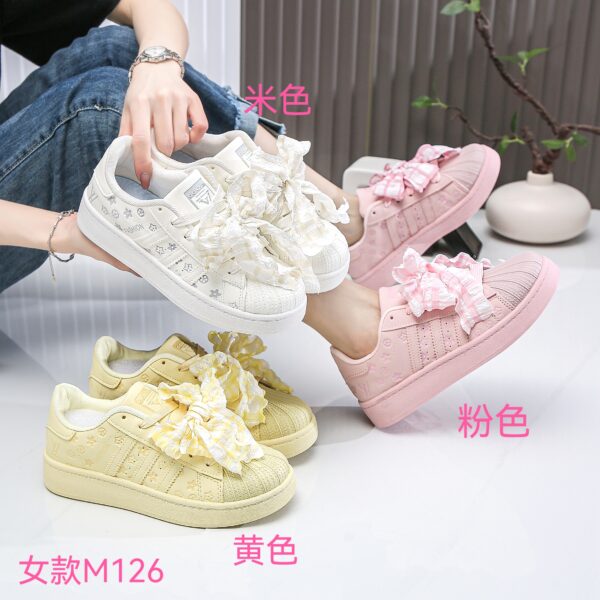 White leather shoes for women, autumn sneakers, student candy-colored casual sneakers M126