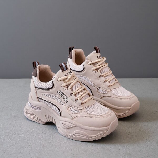 Hecho en China, zapatos blancos con suela gruesa para aumentar la altura interior, zapatos deportivos para mujer, zapatos para padresAT901 - 图片 3
