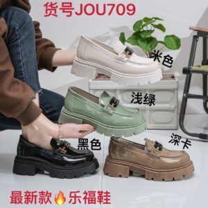 Made in China, British-style leather shoes with round toe, versatile loafers with thick soles and heightening sole JOU709