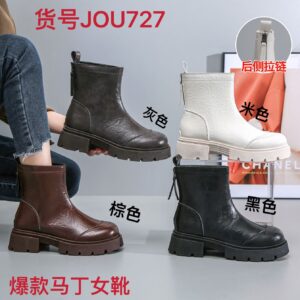 Made in China British style Martin boots women leather round toe versatile leather boots height thick sole waterproof short boots JOU727