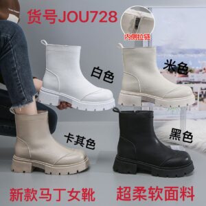 Made in China British style Martin boots women leather round toe versatile leather boots height thick sole waterproof short boots JOU728