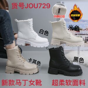 Made in China British style Martin boots women leather round toe versatile leather boots height thick sole waterproof short boots JOU729