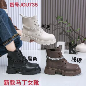 Made in China Grooming British style Martin boots women leather round toe versatile leather boots height thick sole waterproof short boots JOU735