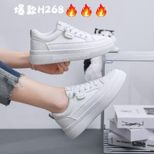 China-made women's white leather-soled soft-soled lightweight casual sports board shoes with thick heels H268