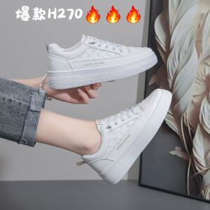 Сделано в Китае толстые подошвы женские белые туфли кожаные мягкие подошвы легкие повседневные спортивные кроссовки H270