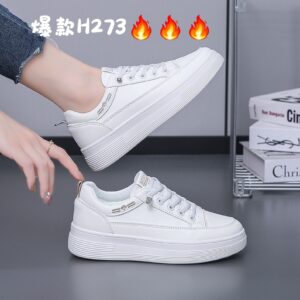Made in China Platte Sohle Damen Weiße Schuhe Echtleder Weiche Sohle Leichte Freizeit-Sportschuhe H273