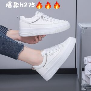 Made in China Platte Sohle Damen Weiße Schuhe Echtleder Weiche Sohle Leichte Freizeit-Sportschuhe H275