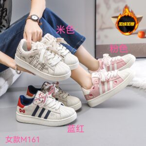 China-made women's new autumn-winter fleece-softened warm cotton shoes with thick soles, loafers, casual white shoes M161