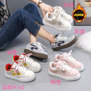 China-made women's new autumn-winter fleece-softened warm cotton shoes with thick soles, loafers, casual white shoes M163