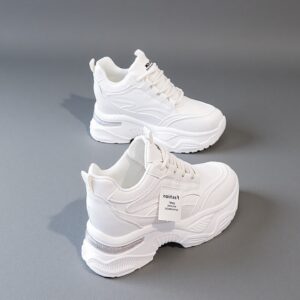 Thick sole inner height white leather surface waterproof sports shoes AT902-1