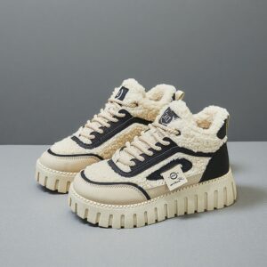 Waterproof, slip-resistant, fleece-wrapped warm cotton shoes for women in winter F353