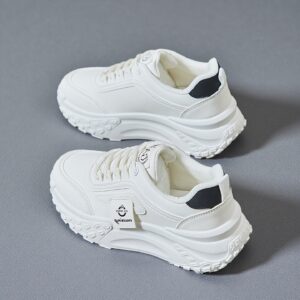 Waterproof leather high-heeled white women's shoes with thick sole Q029