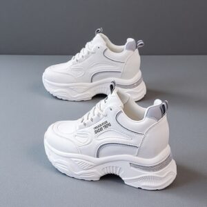 Thick sole inner height white leather surface waterproof sports shoes AT901-1