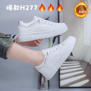 Women's thick-soled white winter shoes with fleece H277