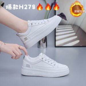 Women's thick-soled white winter shoes with fleece H278