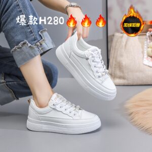 Women's thick-soled white winter shoes with fleece H280