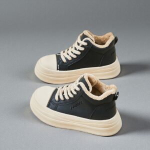 Women's high-top winter leather shoes with fur lining and waterproofing XQ-T2686