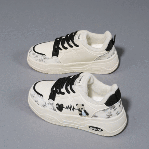 Women's thick-soled white winter shoes with fleece P308-1