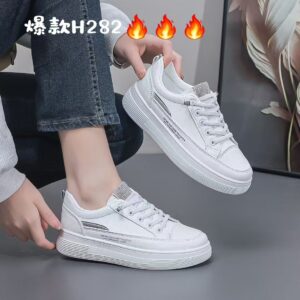 Leisure sports shoes, white thick-soled leather shoes H282