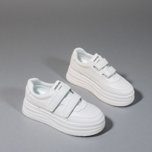 Spring casual sneakers: versatile white shoes with thick soles, height-increasing魔术贴 (Velcro) panels, perfect for students and women – HDA23