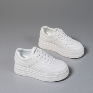 New European-style women's white sneakers with thick soles, high-top design, breathable material, and casual board shoes-HDA22
