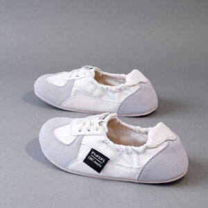 Spring 2023 Women's Casual Flat White Training Shoes with Round Toe Colorful Striped Design-K3915