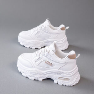 Women's 2026 Spring Athletic Shoes-White Leather White-Faced Thick-Soled增高增高 Dad-Style Versatile Casual Running Shoes AK610-2