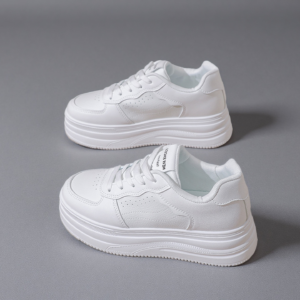 New European-style women's white sneakers with thick soles, high-top design, breathable material, and casual board shoes-HDA17