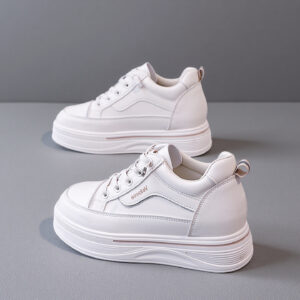 Women's Spring New-Style High-Insoles White Sneakers-Versatile Fit for Small Statures, Perfect for Sports & Casual Wear (Model: YT2061)