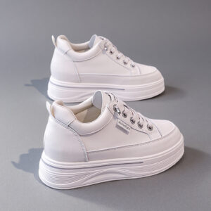 Women's Spring New-Style High-Insoles White Sneakers-Versatile Board Shoes for Small Statures, Perfect for Sports & Casual Wear (Model: YT2062)