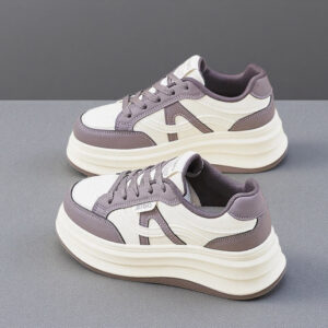 2026 Spring New Trendy Women's White Leather Sneakers with Thick Soles for Height Increase-Casual Sports Board Shoes HB819