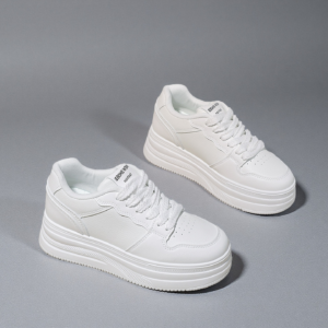 New European-style women's white sneakers with thick soles, high-top design, breathable material, and casual board shoes-HDA18