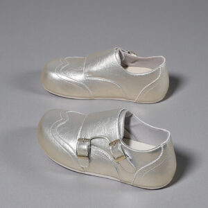 Retro-style round-toed, deep-crowned soft-soled loafers with women's leather belt buckle, paired with a dress; round-toed glossy leather black mini shoes LDS27