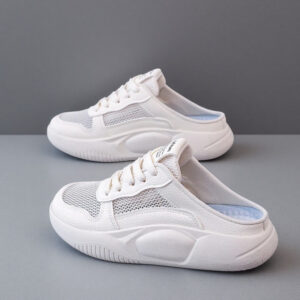 Women's mesh net white sneakers – 2026 summer新款: half-heel women's shoes with thick soles, anti-slip mesh surface, breathable casual board shoes, model Q260