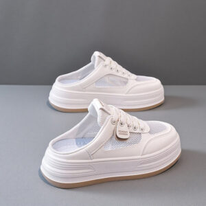 Women's White Shoes 2026: Thick-Soled Half-Heeled, Single-Web Breathable增高 Shoes – Versatile for Short Statures, Ideal for Casual Outfits (Model: Q8996)