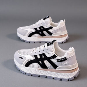 Women's 2026 Summer High-Heeled White Sneakers with Thick Soles, Mesh Casual Design – Versatile Agan Women's Sports Sneakers AD5202-1