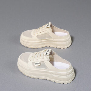 Baotou sandals for women to wear outdoors – 2026 summer new collection: breathable mesh white sneakers with thick soles, semi-sandal style HL527