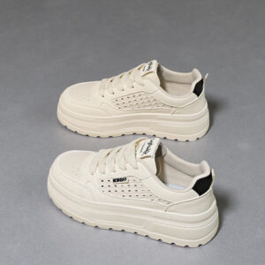Thick-soled retro hollow-cut white women's sneakers – 2026 Spring/Summer collection: comfortable, casual, and sporty footwear (Model: HL528)