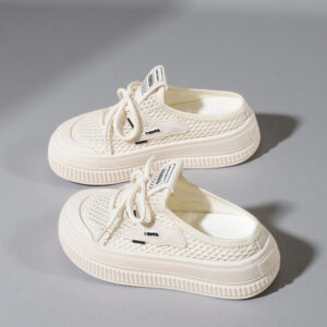 2026 Summer Thin-Profile Women's Half-Trunked Thick-Soled Mesh Shoes – Breathable, Versatile, and Perfect for Skirts; White Color, Model KT26819
